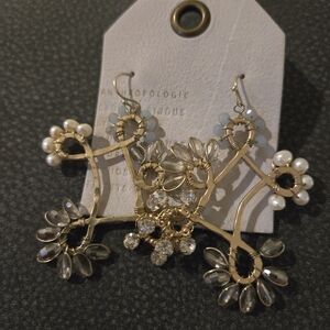 Anthropologie Vintage Gold and Pearl Floral Earrings